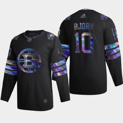 Washington Boston Bruins #10 Anders Bjork Men's Nike Iridescent Holographic Collection NHL Jersey - Black Men's